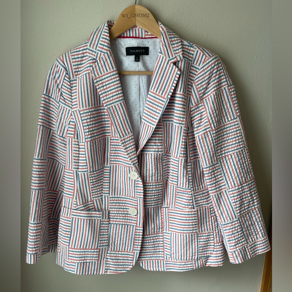 Talbots Patchwork Striped Blazer Jacket Seersucke… - image 1
